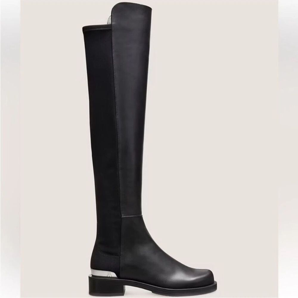NWOB $795 Stuart Weitzman 5050 Bold Black Leather Over Knee Boots 9.5 B - Picture 2 of 9